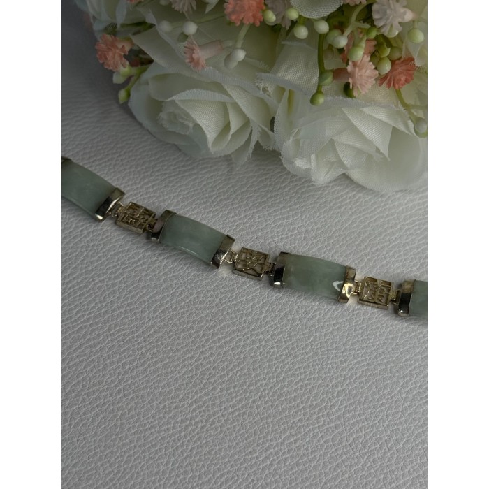925 Sterling Silver Jade Bracelet Length 7.5