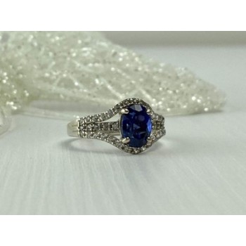 925 Sterling Silver London Blue & White Topaz Ring Size 6