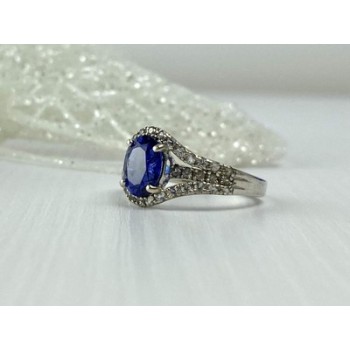 925 Sterling Silver London Blue & White Topaz Ring Size 6