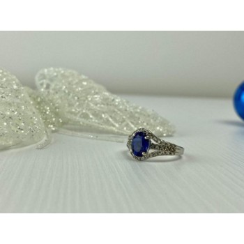 925 Sterling Silver London Blue & White Topaz Ring Size 6