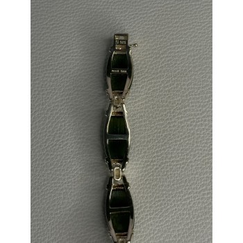 925 Sterling Silver Green Nephrite Bracelet Length 7.5