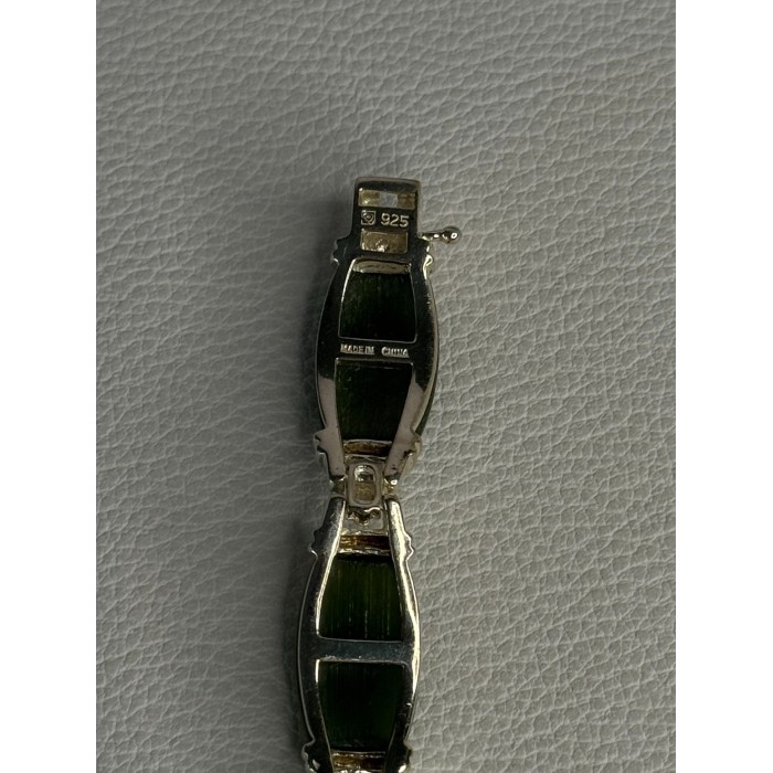 925 Sterling Silver Green Nephrite Bracelet Length 7.5