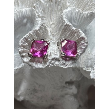 925 Sterling Silver Pink Topaz Earrings Length 0.5 Inch