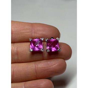 925 Sterling Silver Pink Topaz Earrings Length 0.5 Inch