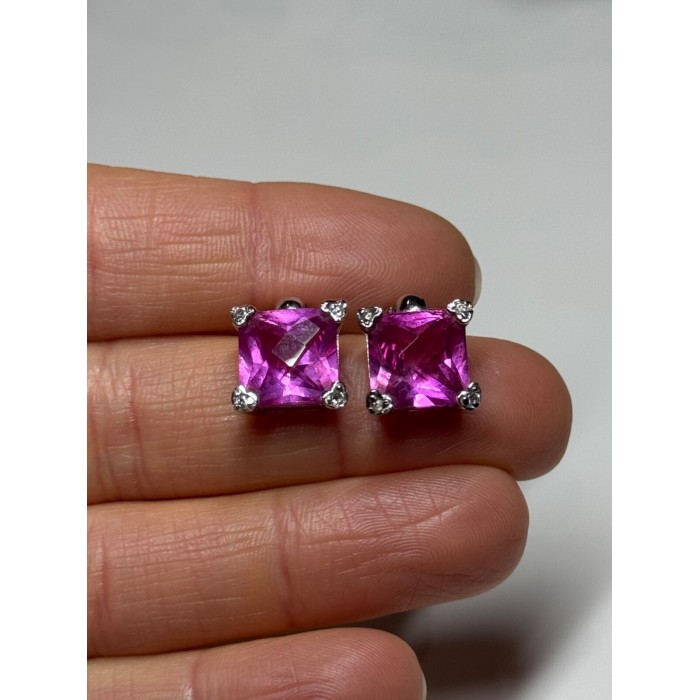 925 Sterling Silver Pink Topaz Earrings Length 0.5 Inch