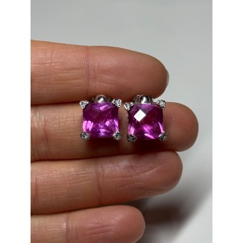 925 Sterling Silver Pink Topaz Earrings Length 0.5 Inch