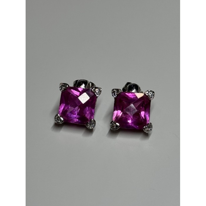 925 Sterling Silver Pink Topaz Earrings Length 0.5 Inch