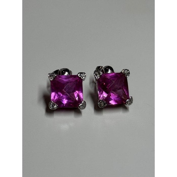 925 Sterling Silver Pink Topaz Earrings Length 0.5 Inch