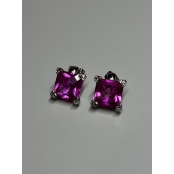 925 Sterling Silver Pink Topaz Earrings Length 0.5 Inch