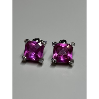 925 Sterling Silver Pink Topaz Earrings Length 0.5 Inch