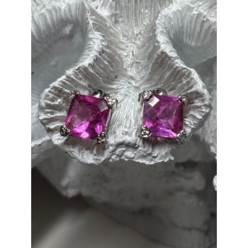 925 Sterling Silver Pink Topaz Earrings Length 0.5 Inch