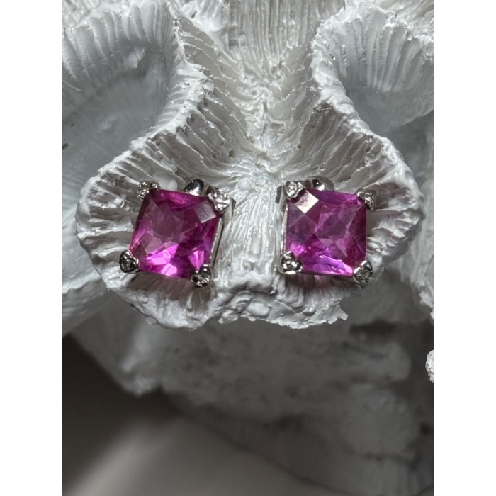 925 Sterling Silver Pink Topaz Earrings Length 0.5 Inch
