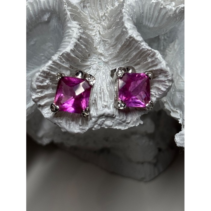 925 Sterling Silver Pink Topaz Earrings Length 0.5 Inch