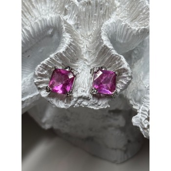 925 Sterling Silver Pink Topaz Earrings Length 0.5 Inch