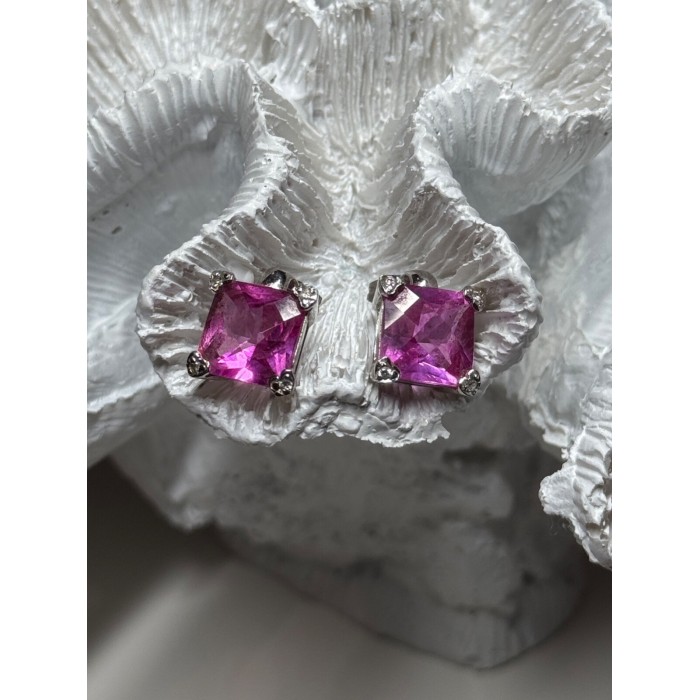 925 Sterling Silver Pink Topaz Earrings Length 0.5 Inch