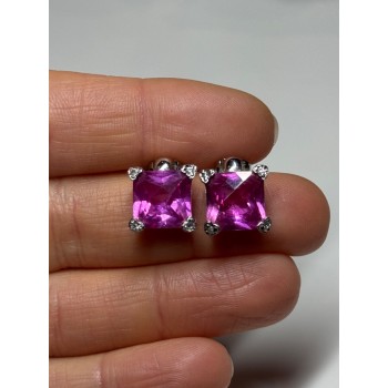 925 Sterling Silver Pink Topaz Earrings Length 0.5 Inch