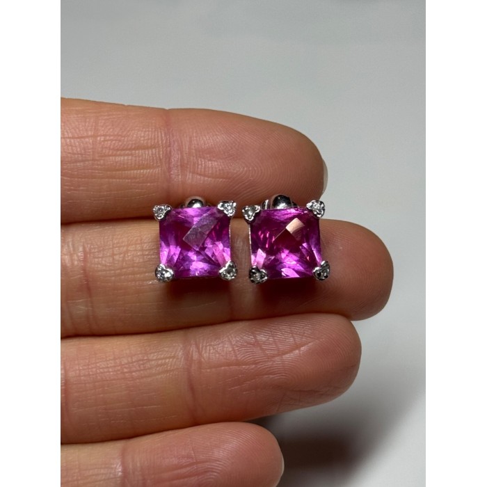 925 Sterling Silver Pink Topaz Earrings Length 0.5 Inch