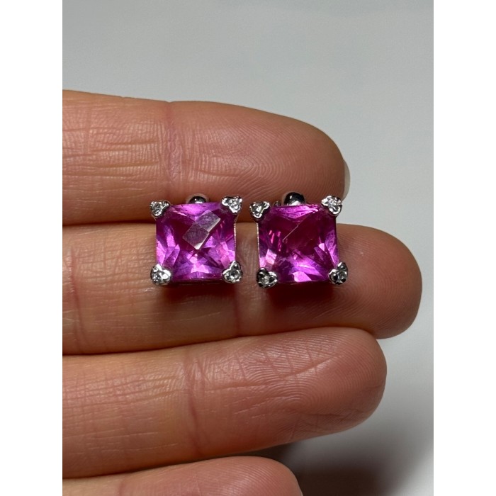 925 Sterling Silver Pink Topaz Earrings Length 0.5 Inch