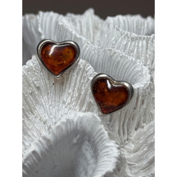 925 Sterling Silver Amber Heart Earrings Length 0.5 Inch