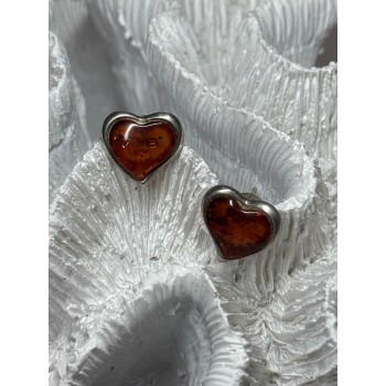 925 Sterling Silver Amber Heart Earrings Length 0.5 Inch