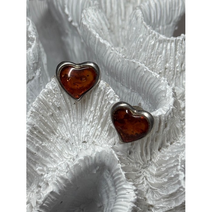 925 Sterling Silver Amber Heart Earrings Length 0.5 Inch