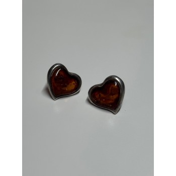 925 Sterling Silver Amber Heart Earrings Length 0.5 Inch
