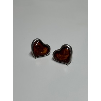 925 Sterling Silver Amber Heart Earrings Length 0.5 Inch
