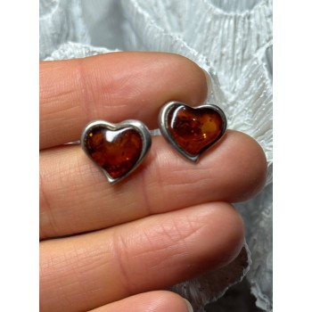 925 Sterling Silver Amber Heart Earrings Length 0.5 Inch