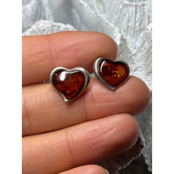 925 Sterling Silver Amber Heart Earrings Length 0.5 Inch