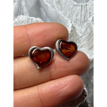 925 Sterling Silver Amber Heart Earrings Length 0.5 Inch