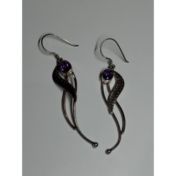 925 Sterling Silver Amethyst Earrings Length 2.6 Inch