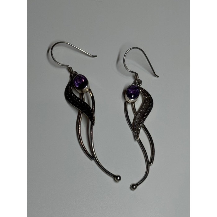 925 Sterling Silver Amethyst Earrings Length 2.6 Inch