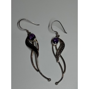 925 Sterling Silver Amethyst Earrings Length 2.6 Inch