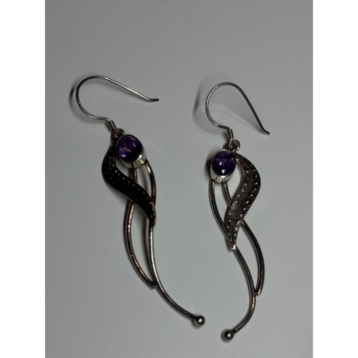 925 Sterling Silver Amethyst Earrings Length 2.6 Inch