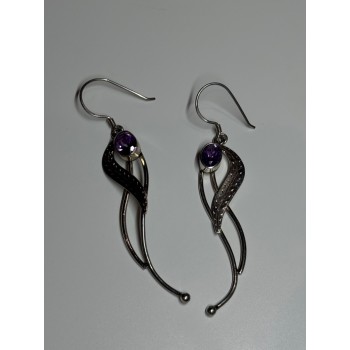 925 Sterling Silver Amethyst Earrings Length 2.6 Inch