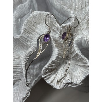 925 Sterling Silver Amethyst Earrings Length 2.6 Inch