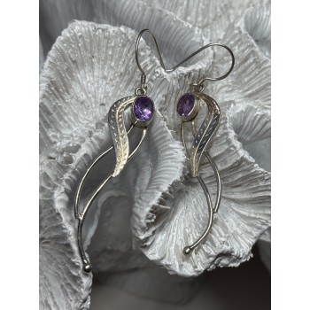 925 Sterling Silver Amethyst Earrings Length 2.6 Inch