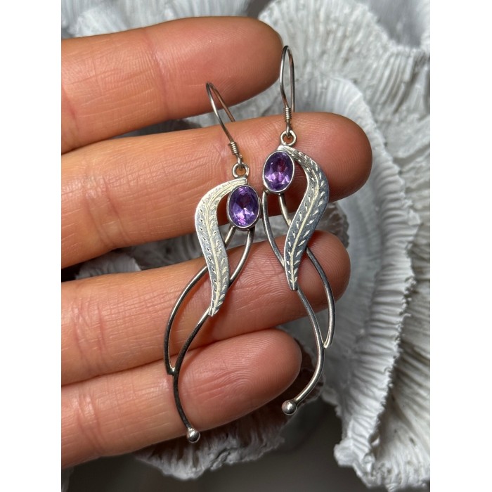 925 Sterling Silver Amethyst Earrings Length 2.6 Inch