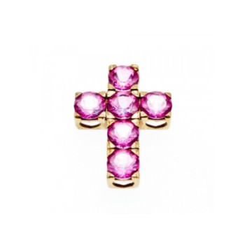 925 Sterling Silver Gold Plated Pink Topaz Cross Pendant