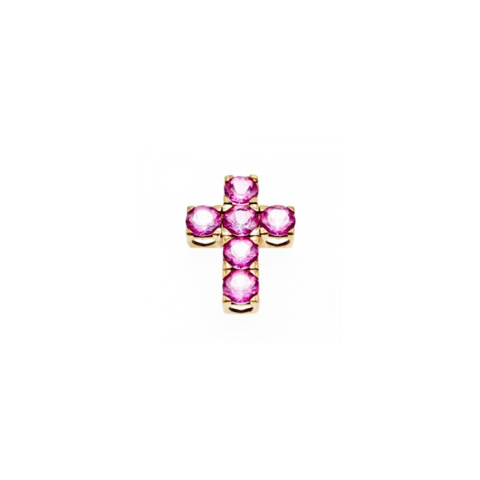 925 Sterling Silver Gold Plated Pink Topaz Cross Pendant