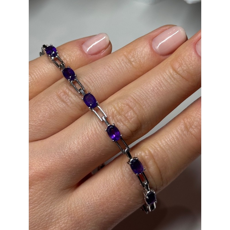 925 Sterling Silver Amethyst Bracelet Length 7 Inch