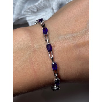 925 Sterling Silver Amethyst Bracelet Length 7 Inch