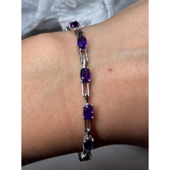 925 Sterling Silver Amethyst Bracelet Length 7 Inch