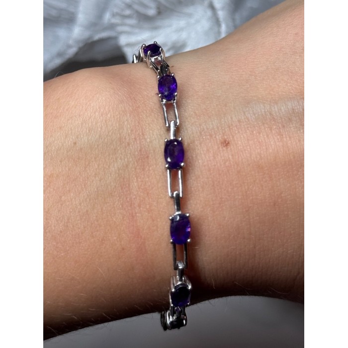 925 Sterling Silver Amethyst Bracelet Length 7 Inch