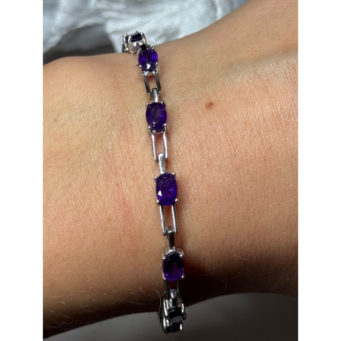 925 Sterling Silver Amethyst Bracelet Length 7 Inch