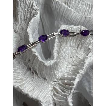 925 Sterling Silver Amethyst Bracelet Length 7 Inch