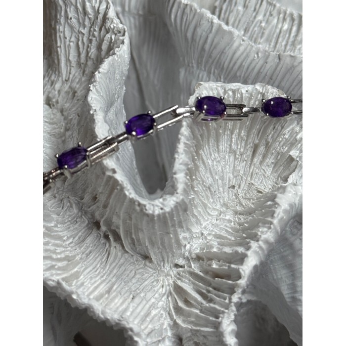 925 Sterling Silver Amethyst Bracelet Length 7 Inch