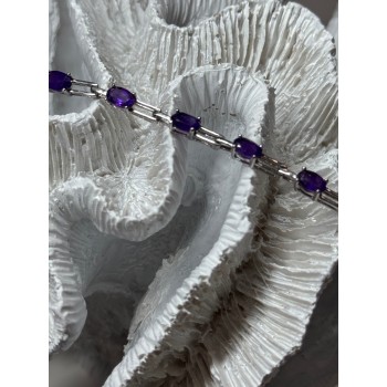 925 Sterling Silver Amethyst Bracelet Length 7 Inch