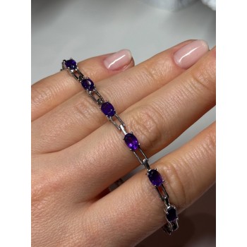 925 Sterling Silver Amethyst Bracelet Length 7 Inch