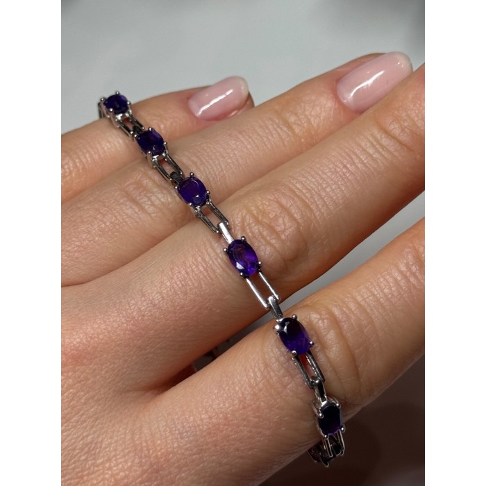 925 Sterling Silver Amethyst Bracelet Length 7 Inch